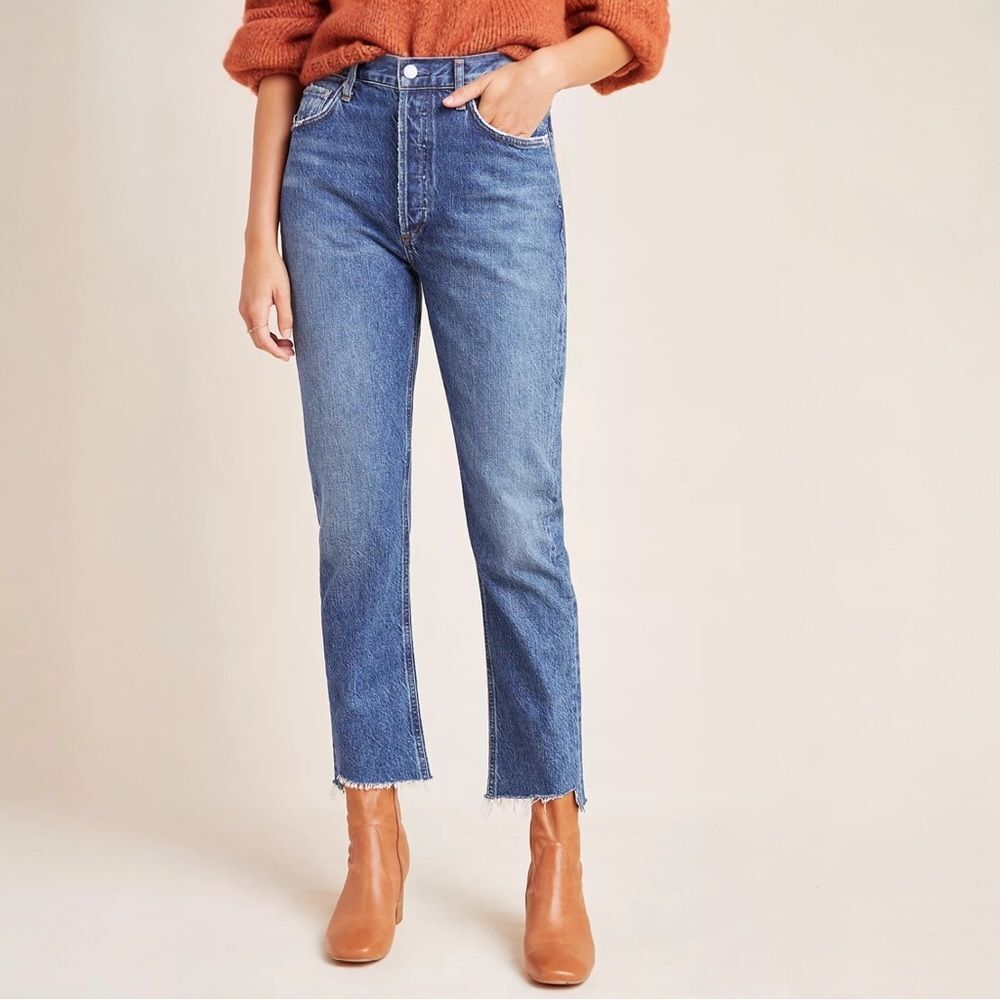 AGOLDE Riley Jeans Size 27 in Disguise High Rise Straight Raw Hem Organic Cotton